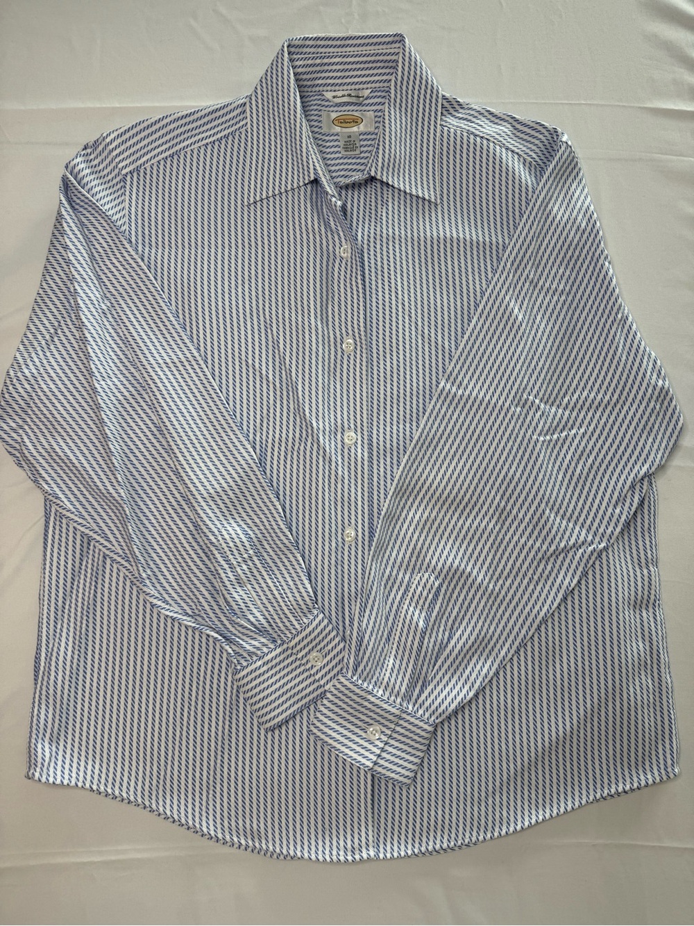 Talbots Blue and White Diagonal Stripe Button-Down Shirt
